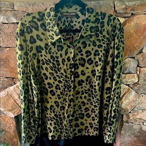 Jasper & Company Green Leopard Print Blouse 10P;Long Sleeved;Excellent Condition